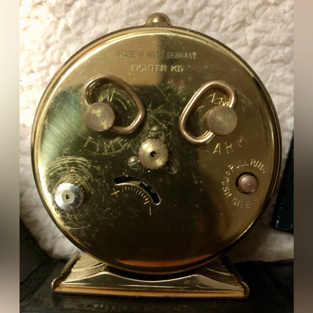 Vintage Linden Black Forest Wind Up Mechanical Travel Alarm Clock Black Case